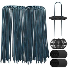 Landscape Staples 6 Inch 100Pcs Garden Stakes with 100pcs Gasket, Lawn Pins w...