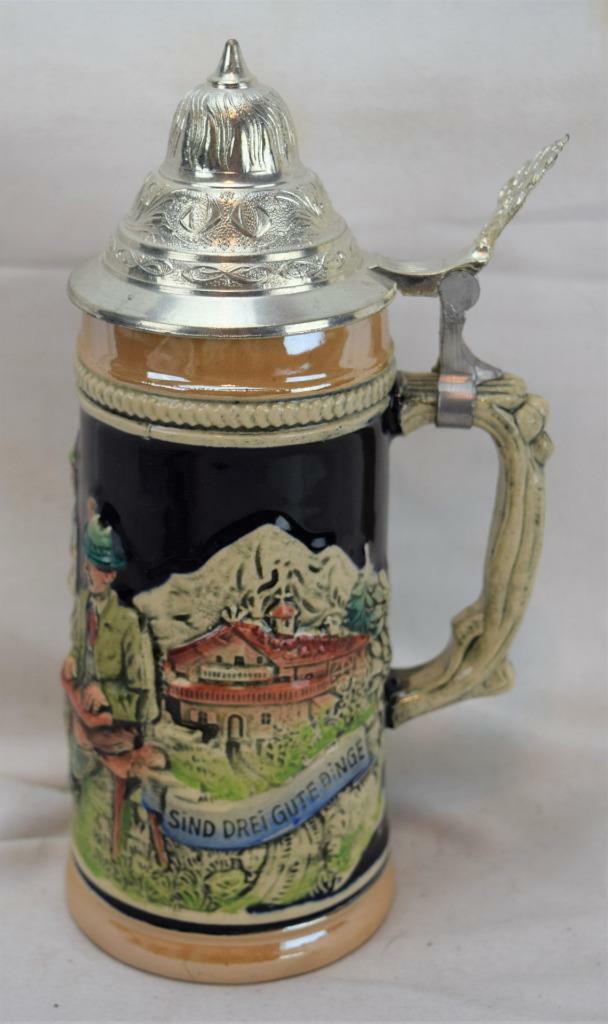 Sind Drei Gute Dinge Liebe Trinke Singe German Lidded Beer Stein A