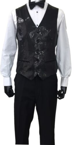 Men's Elegant Tuxedo shiny decorative pieces on jacket and vest. 3 piece set 713 - Picture 2 of 4