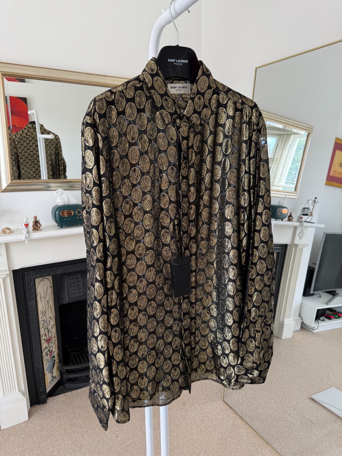 Camicia ovale FW19 Saint Laurent Runway seta oro