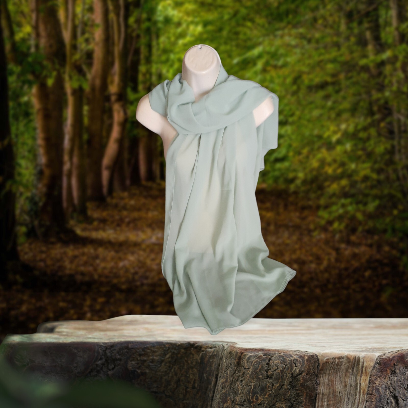 Large Rectangular Scarf Wrap Sheer Crepe Green Po… - image 2