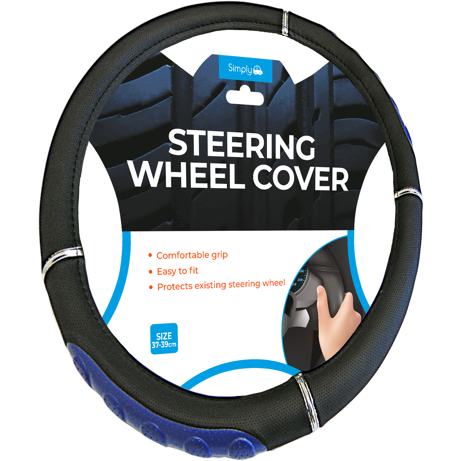 Simply Car Steering Wheel Cover Black Comfy Universal Padded Design Grip Glove