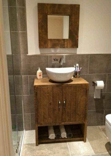 New Solid Wood Rustic Bathroom Under Sink Cabinet Cupboard Storage With Shelf - Bathroom Under Sink Storage Wood