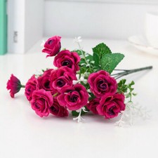15 Heads Silk Rose Artificial Flowers Fake Bouquet Wedding Home Party Decor UK