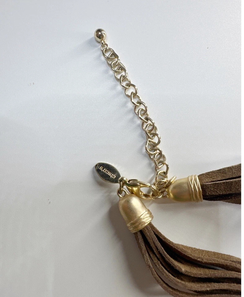 Collar Chico’s imitación gamuza piedras sintéticas borlas llamativo Foto 3 de 4