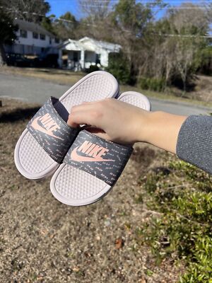 benassi sandals nike benassi brown Nike Benassi JDI Gray Pink Slides Sandals Women Size