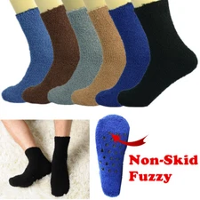 Men 6 Pairs For Winter Soft Cozy Fuzzy Socks Non-Skid Plain Solid Slipper 9-13