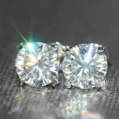 3Ct Round Lab-Created Diamond Heart Prong Stud Earrings 14K White Gold Finish