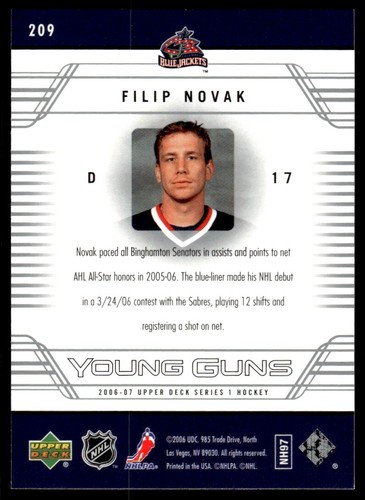 2006-07 Upper Deck Young Guns Filip Novak Rookie Columbus Blue Jackets #209 R35 - Picture 2 of 2