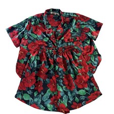 Vtg Victoria's Secret Gold Label Satin Pajama Set M Black Red Floral Top Shorts