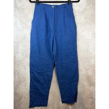 VTG Orvis Trousers Womens 6 Blue Linen Blend Pleated High Rise Tapered USA Made