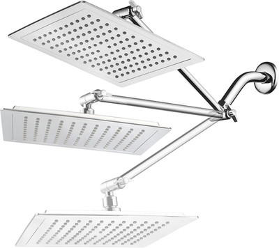 Giant 9-Inch Diagonal Square Rain Shower Head plus 11-Inch Solid Brass Angle Adj