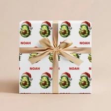Personalized Avocado Christmas Wrapping Paper Roll, Custom Name Gift Wrap