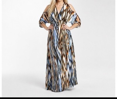 Allen B. by Allen Schwartz Abstract Cold Y2K Shoulder V-Neck Maxi Dress 16