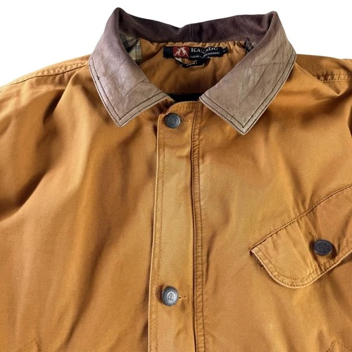 Kakadu Traders AU Tan Canvas Leather  Bomber Barn Work Jacket Heavy Duty Men's L image 3