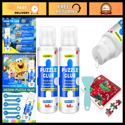 Clear Water-Soluble Jigsaw Puzzle Glue with Sponge Head - Quick Dry, 120ML, 2 Pa
