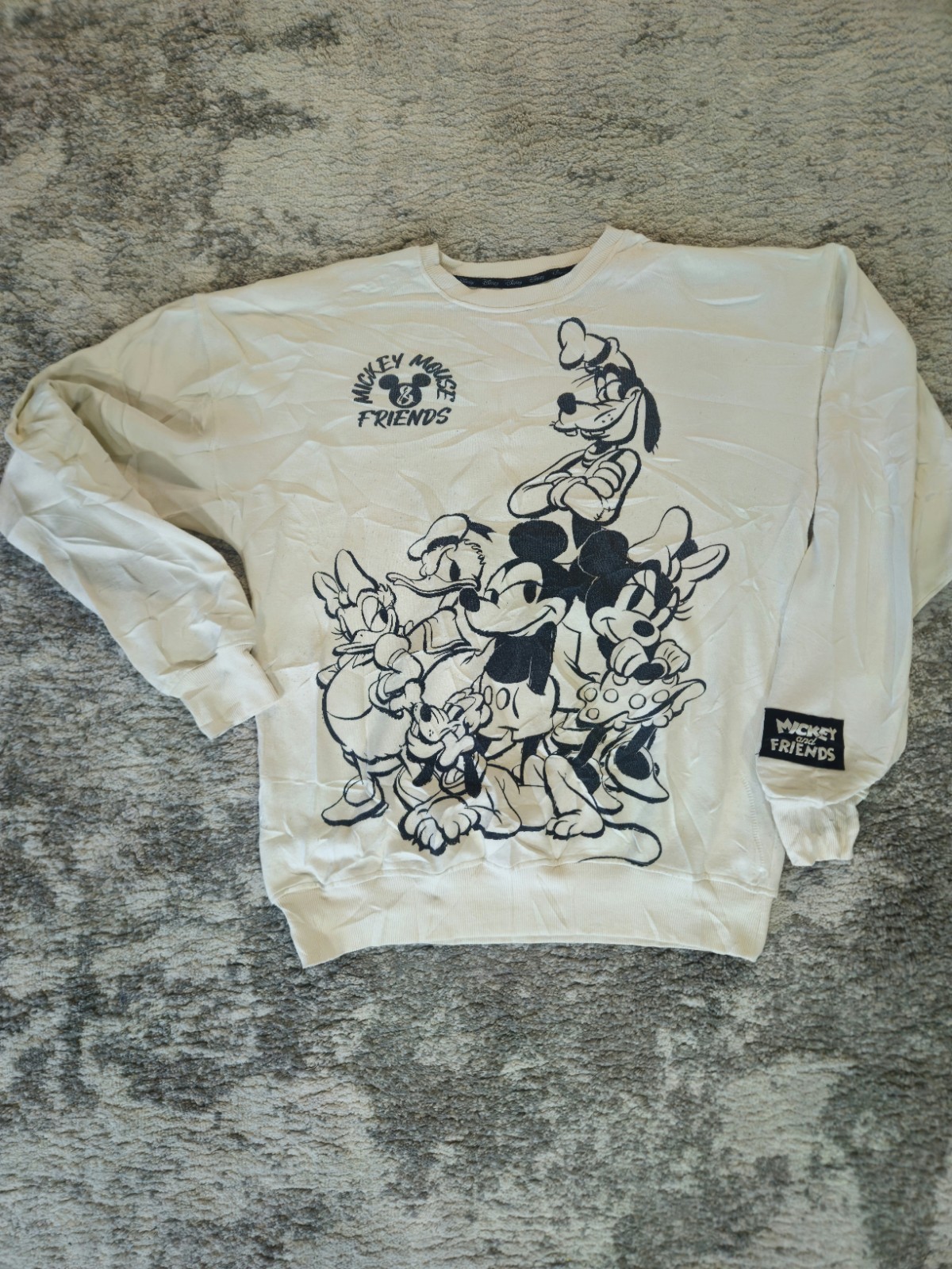 Disney Mickey Mouse Pullover Sweatshirt Ivory Beige Womens L