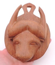 Vintage Wood TEAK Carved Water Buffalo Wall Hanging Figurine Wildlife Asia
