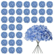 30 Pcs Blue Hydrangea Artificial Flowers Bulk, Faux Hydrangea Flowers Heads, ...
