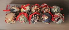 Vintage 10 Christmas Antique Santas Paper Mache Hanging Tree Ornaments 1995