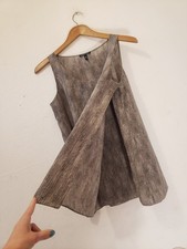 EILEEN FISHER Stone Gray Black Chainette Print Silk Crepe Chine Tank Top S