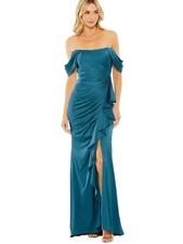 NWT Ieena for Mac Duggal 20678 Off the Shoulder Ruched Gown Ocean sz 12 Ruffle