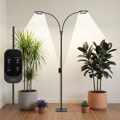 Dual Head Floor Lamp Full Spectrum LED Auto Timer Grow Lights for Indoor Plants