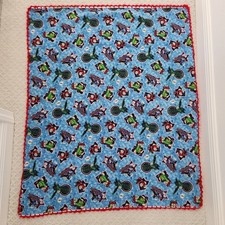 Thomas  Friends Fleece Baby Blanket Blue Red Crochet Edge Trains Percy James