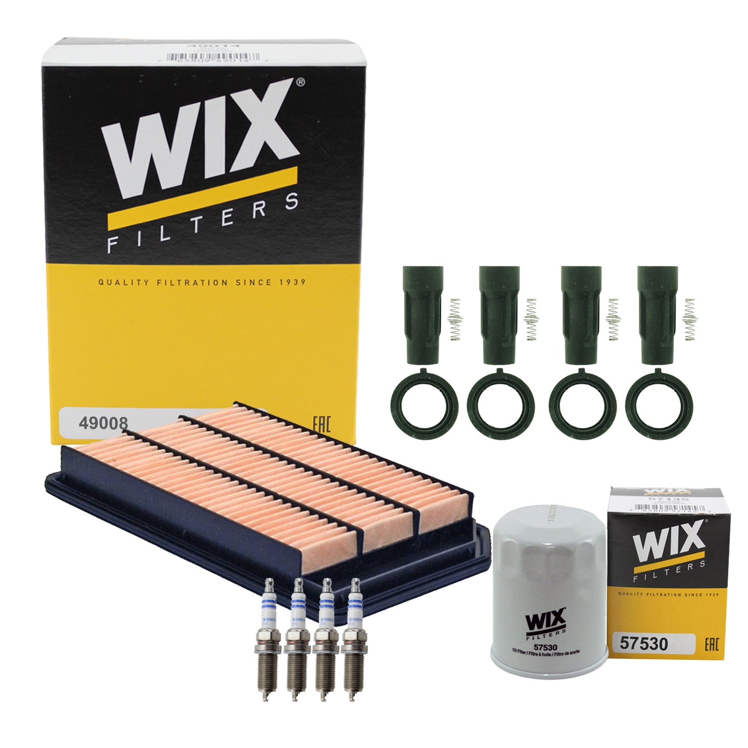 Wix Tune Up Kit Bosch 4 Spark Plugs  NGK Boots Kit for Kizashi 2.4L L4 Vin 9