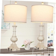 26" Farmhouse Table Lamps, Table Lamps For Living Room Set of 2 with USB White
