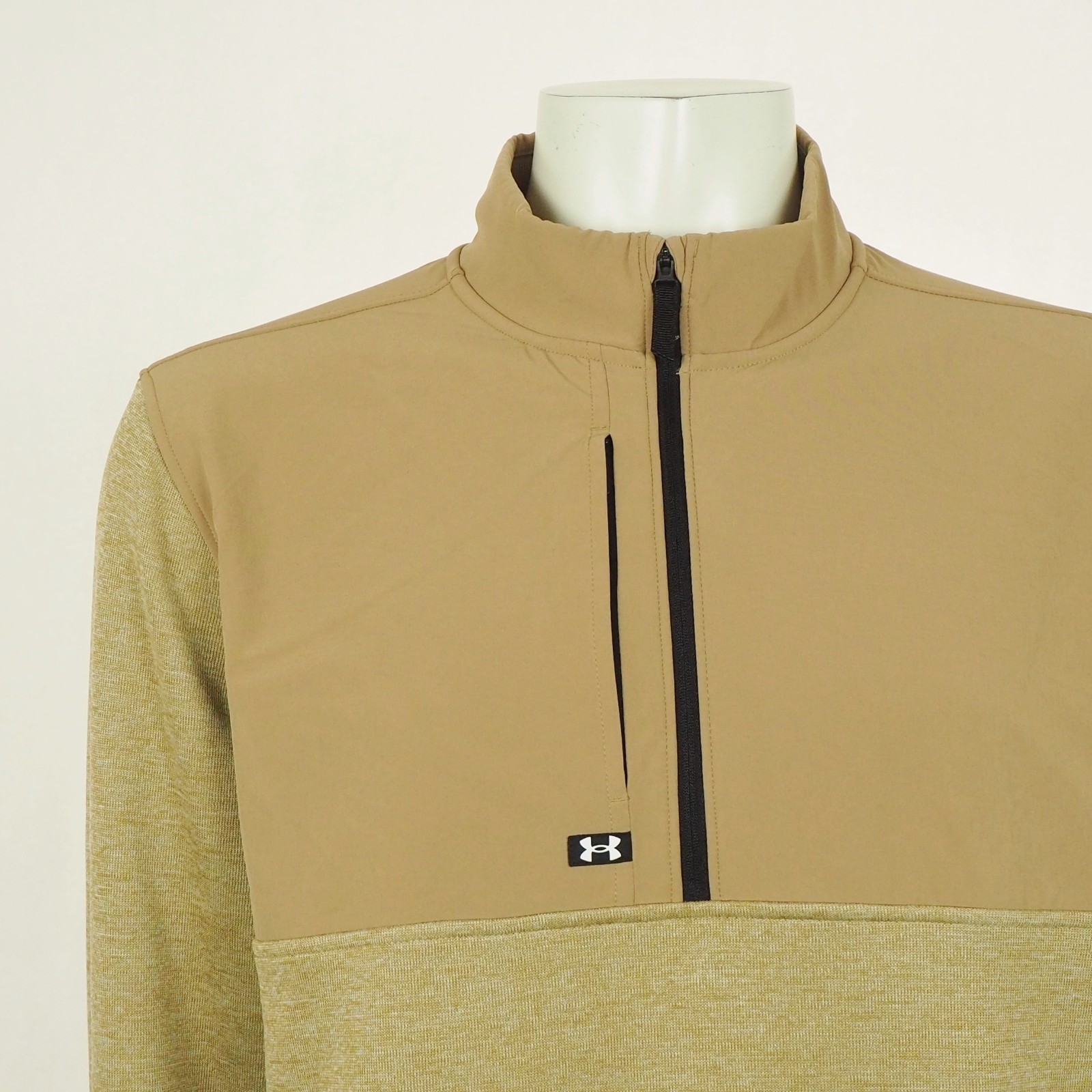 Under Armour Drive Storm Fleece Pullover Golf Sweater Mens XL Khaki Brown Mock thumbnail 2
