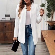 Women Ladies Long Sleeve Open Blazer Suit Work Ribbed Jacket Coat Tops SIZE 2026