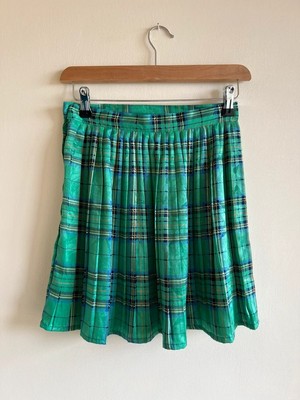 Vintage Miss Orly Plissee Tartan Minirock Größe Small grün kariert kariert