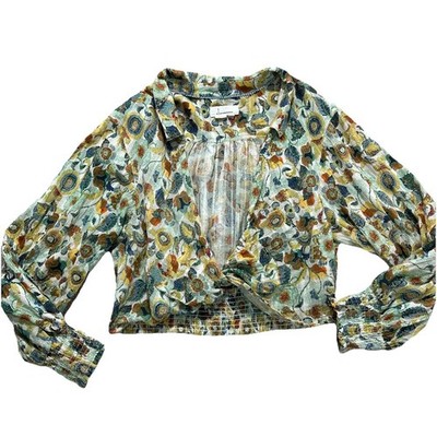 Anthropologie Size XL Cropped twist front blouse with bird pattern