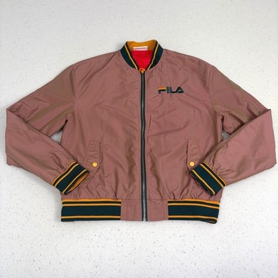 FILA Bomber Jacket Medium Mauve Nylon Full Zip Embroidered Logo Back Circle Rib
