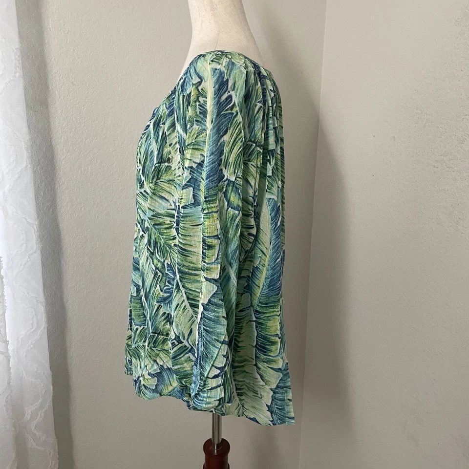 Camisa Chaps Para Mujer 1X Verde Azul Tropical Palmeras Vacaciones Crucero Ropa Viaje Foto 3 de 4