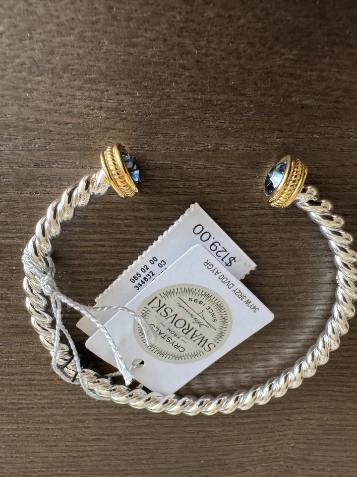 Pulsera Talbot Inc Plata Esterlina Swarovski Cristal Extremos Tono Dorado Nueva con Etiquetas Foto 2 de 2