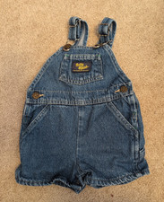 Vintage OshKosh B'gosh Infant Size 12M Blue Denim Bib Shortalls Vestbak USA 90s