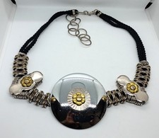 Vintage 1980s/1990s Boho Statement Belt Silver and Gold Metal Accents Medallion