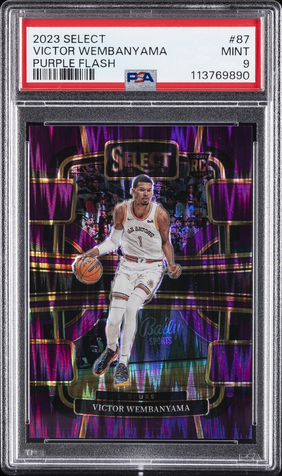 2023 PANINI SELECT PURPLE FLASH #87 VICTOR WEMBANYAMA ROOKIE RC /175 PSA 9