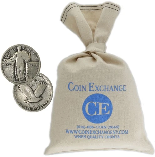 $100 Face Value Bag 90% Silver Standing Liberty Quarters Circulated Full Dates