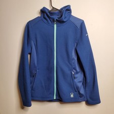 Women's Spyder Layna Lightweight Fleece Hooded Jacket Full Zip Blue Size Medium