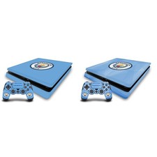 MAN CITY FC BADGE MATTE VINYL SKIN DECAL FOR PS4 SLIM CONSOLE  DUALSHOCK 4
