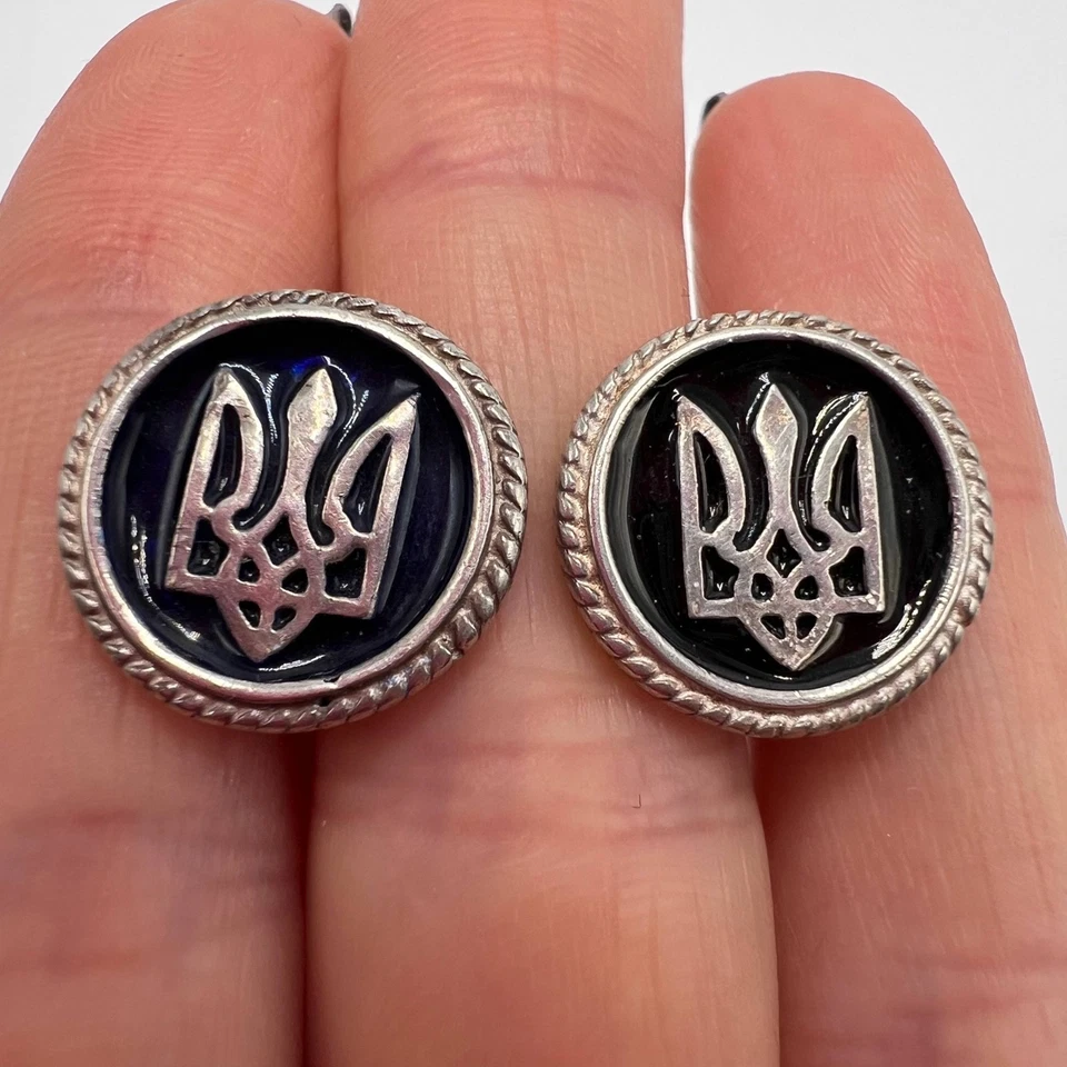 Vintage 925 Silver Cufflinks Tryzub Trident Enamel Men's Jewelry Ukraine Gift - Image 4 of 4