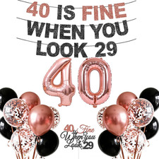40Th Birthday Decorations for Women, with Glittering '40 IS FINE WHEN YOU LOOK 2
