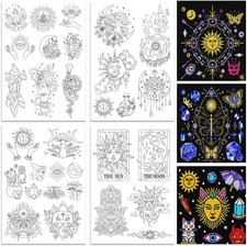 4 Sheets Magic and Witchcraft Theme Water Soluble Embroidery Patterns Stabilizer
