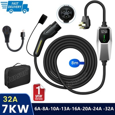 8M 7KW 32A Type2 Portable Electric Vehicle EV Charger Level 2 NEMA 14-50 Plug US