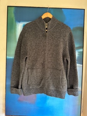 L.L.Bean Men's Size Medium 100% Lambswool Full Zip Mock Neck Sweater Gray 