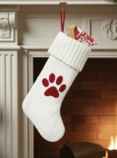 Wondershop White Knit 20  Stocking With Monogramed Paw Print Target NWT