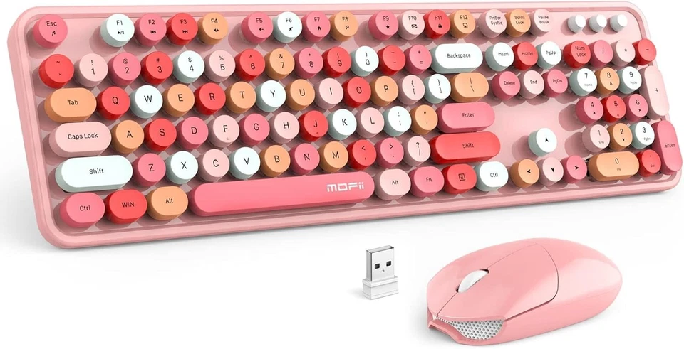 Vintage-Inspired Pink Wireless Keyboard and Mouse Set with Multimedia Features - Image 3 of 4